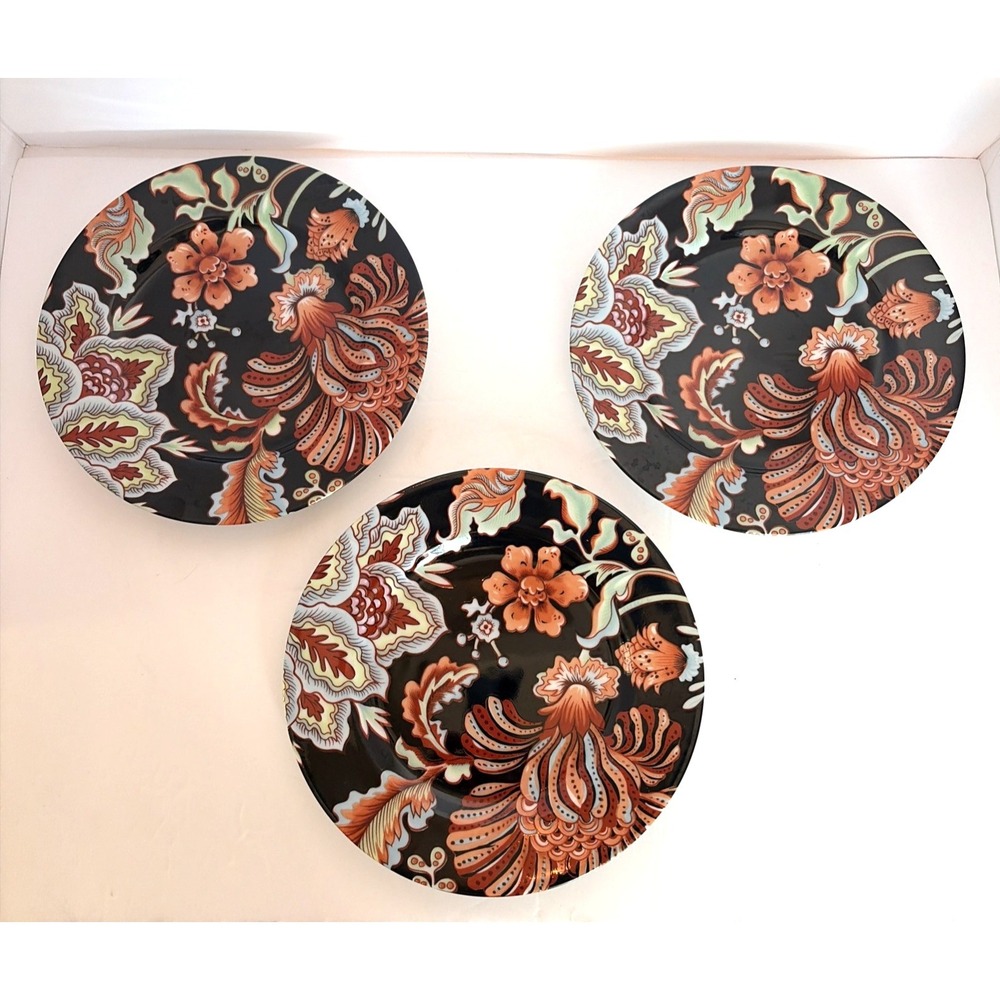 Fitz & Floyd Botanica Salad/Desssert Plate 1978 Set Of 3 Black Floral Classic